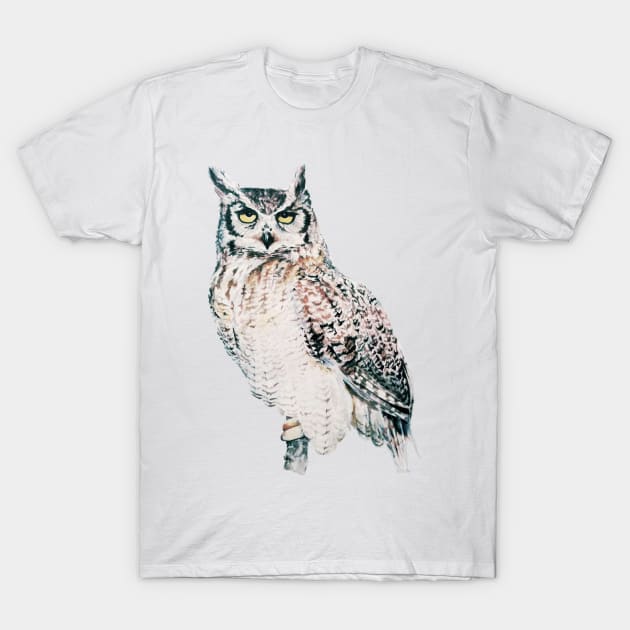 Great Horned Owl - watercolour bird portrait T-Shirt by EmilyBickell